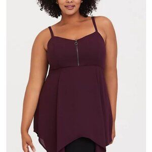 Torrid 3 Winetasting Georgette Babydoll Hanky-Hem Cami 3X 22 24